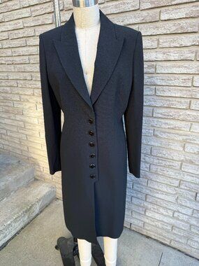 Paul Costelloe Dressage Black Tailored 6 Button Trench Coat Long Duster US 6